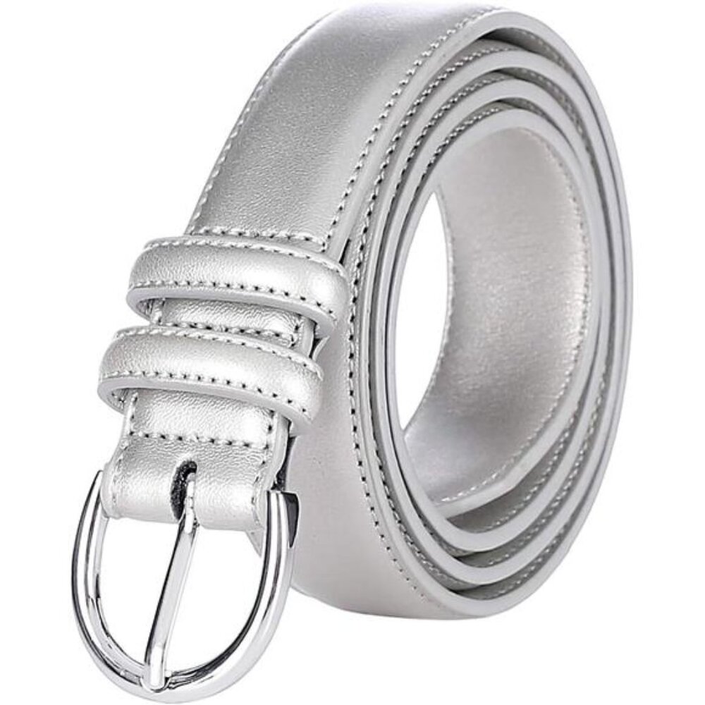 Womens Genuine Leather Belt Fashion Dress Belt Single Prong Buckle Adjustable